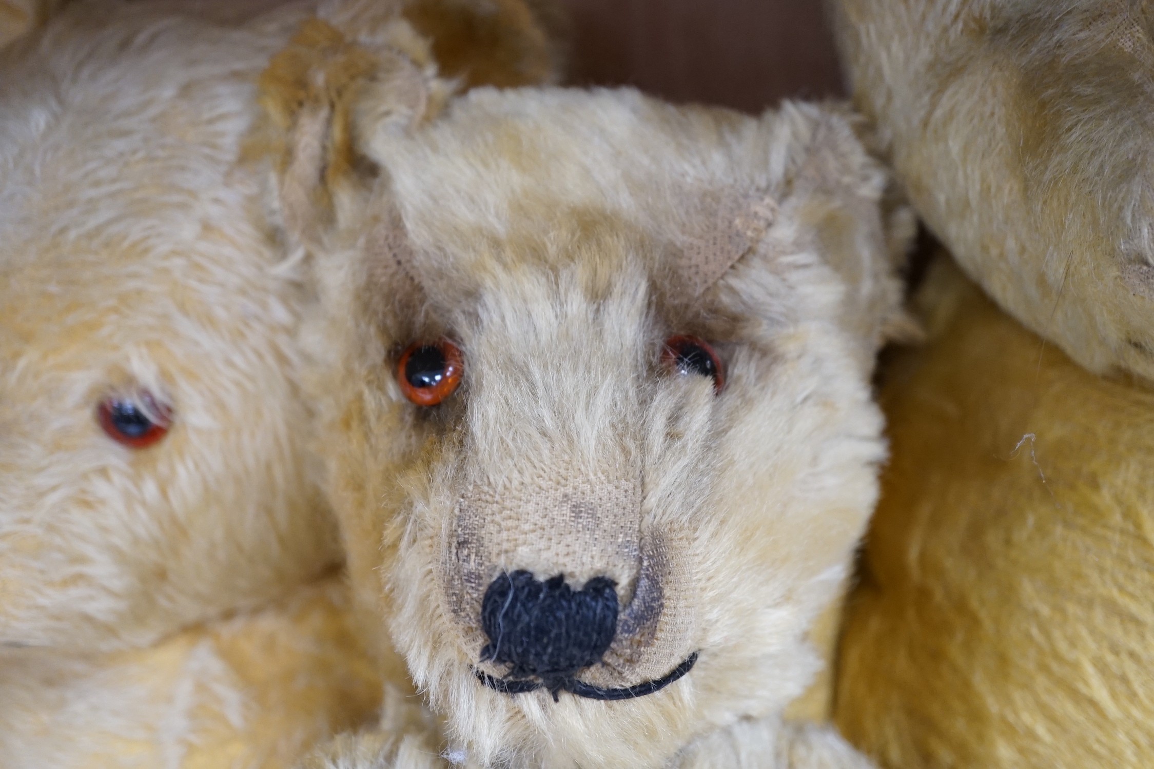 Three British Teddy Bears c.1950's including Chiltern Hugmee, tallest 68cms highest